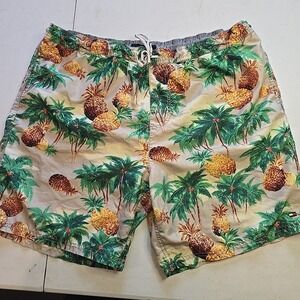 Tommy Hilfiger Mens 2XL Swim Trunks Shorts Pineapple Palm Drawstring Size XXL